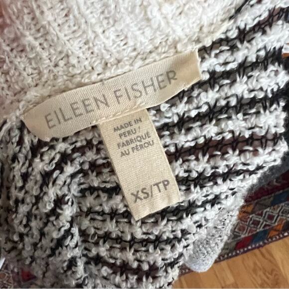 Eileen Fisher Cream and Black Knit Open-Front Cardigan - Picture 4 of 5